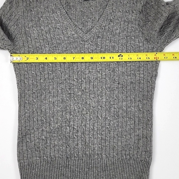 Pure Cashmere Women's Cable Knit Grey 100% Cashmere V-Neck Pullover Sweater Sz S - Picture 9 of 11